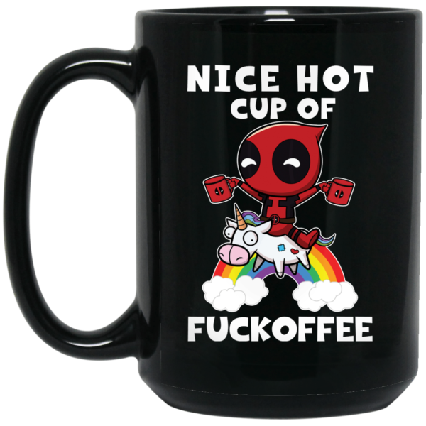 Deadpool and Unicorn Nice Hot Cup Of Fuckoffee Black Mug