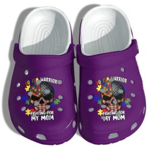 Skull USA Flag Autism Warrior Fighting For Mom Clog Shoes - Clog Shoes - Purple