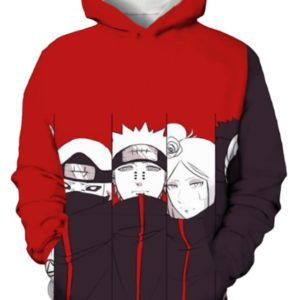 Naruto Anime Akatsuki Characters All Over Printed 3D Hoodie - 3D Hoodie - Red