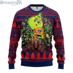 Nhl Columbus Blue Jackets Grinch Hug Christmas Ugly Sweaterproduct photo 1