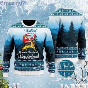 Santa And Husky Walkin' In A German Shepherd Wonderland Ugly Christmas Sweaterproduct photo 1