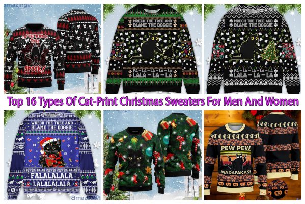 Top 16 Types Of Cat-Print Christmas Sweaters For Men And Women