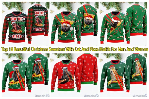 Top 10 Beautiful Christmas Sweaters With Cat And Pizza Motifs For Men And Women